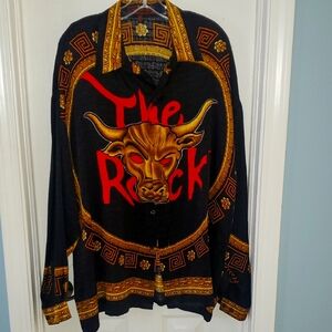 Black and Gold 'The Rock' Bull SILK Shirt